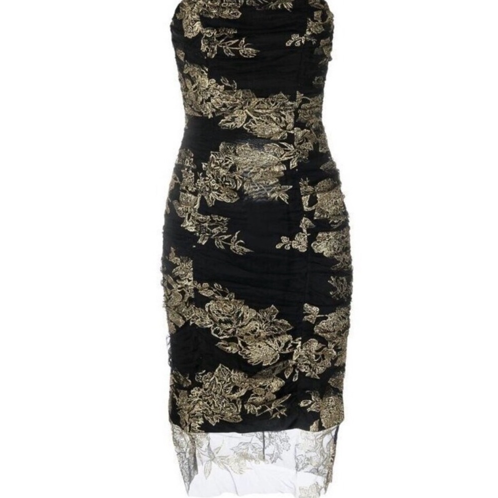 NWT Marchesa Notte Black and Gold Strapless Dress
